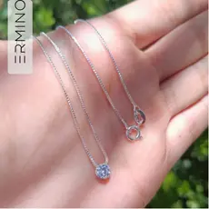 Colar Corrente Prata 925 Gargantilha Ponto de Luz Choker Cor Cristal Redondo 45cm Feminina