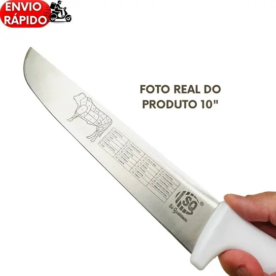 Faca Carne Chef Aço Cabo Branco 8'' ou 10" Profissional Churrasco