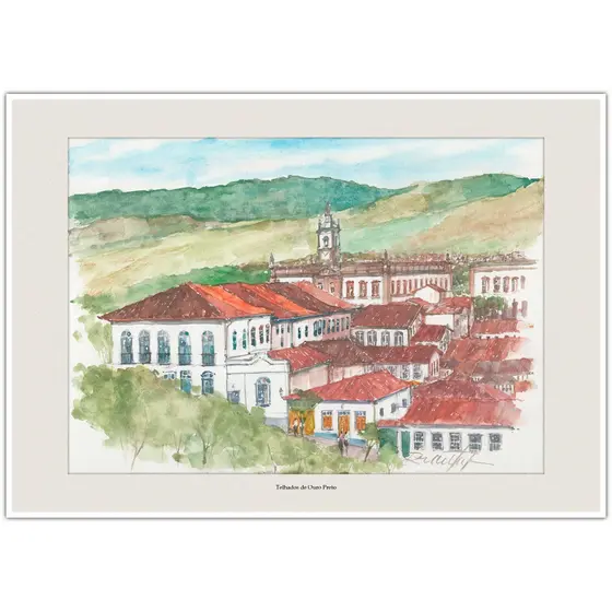 Telhados de Ouro Preto | Arte em Aquarela para Quadro Decorativo | Lembrança | A4