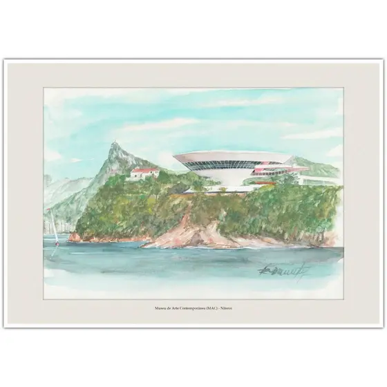 Museu de Arte Contemporânea MAC - Niterói | Arte em Aquarela para Quadro Decorativo | Lembrança | A4