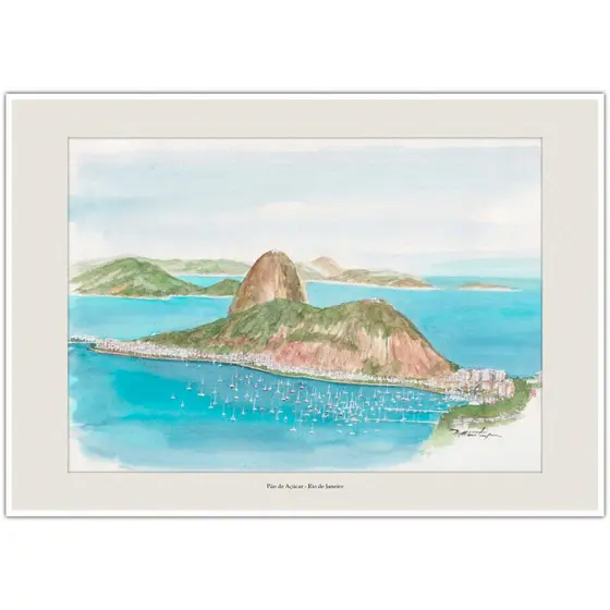Pão de Açúcar - Rio de Janeiro | Arte em Aquarela para Quadro Decorativo | Decoração Elegante | A4