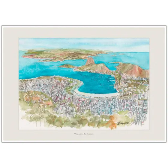 Vista Aérea - Rio de Janeiro | Arte em Aquarela para Quadro Decorativo | Decoração Elegante | A4