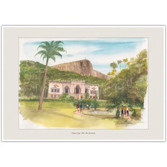 Parque Lage 1811 - Rio de Janeiro | Arte em Aquarela para Quadro Decorativo | Decoração Elegante A4