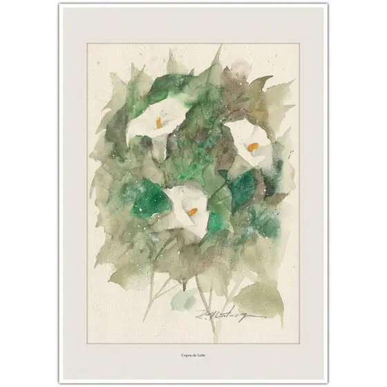 Flores Copos de Leite | Arte em Aquarela para Quadro Decorativo | Decoração Elegante | A4