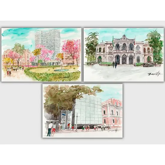 Cartões Postais Belo Horizonte Em Aquarela Kit Com 3 Cartões 15x10