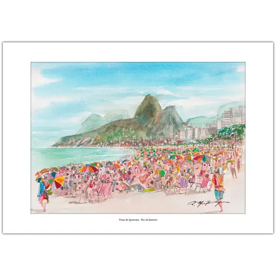 Gravuras Rio de Janeiro em Aquarela | Praia de Ipanema | Pronto para Emoldurar A4 | Decoração