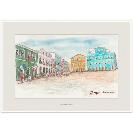 Pelourinho - Salvador | Arte em Aquarela para Quadro Decorativo | Decoração Elegante Lembrança | A4