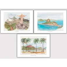 KIT 3 Cartões Postais do Rio de Janeiro | Arte em Aquarela | Cartão Postal 15x10 | Verso Impresso