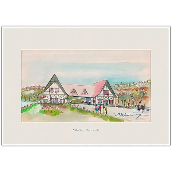 Portal de Campos - Campos do Jordão | Arte Aquarela para Quadro Decorativo | Decoração Elegante | A4