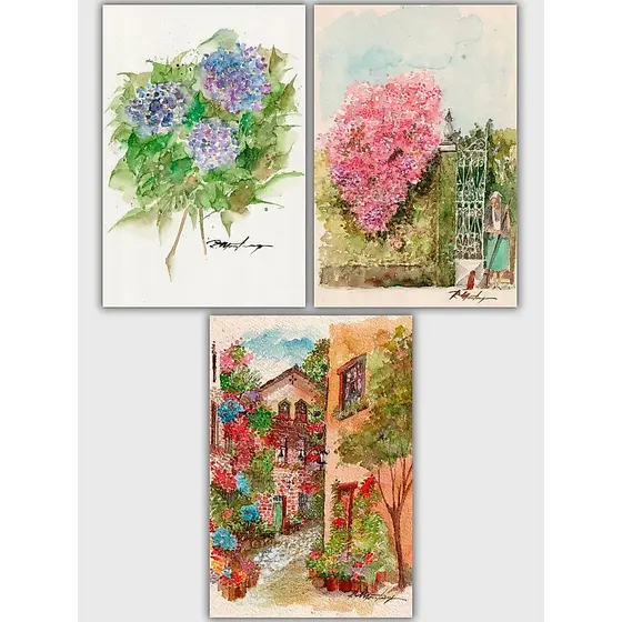 Cartões Postais Flores Em Aquarela Com 3 Cartões 15x10