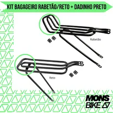 Kit Bagageiro Garupa Bike Aro 26 Mons Preto Rabetao Reto Com Pedaleira Apoio Dadinho Para Bicicleta