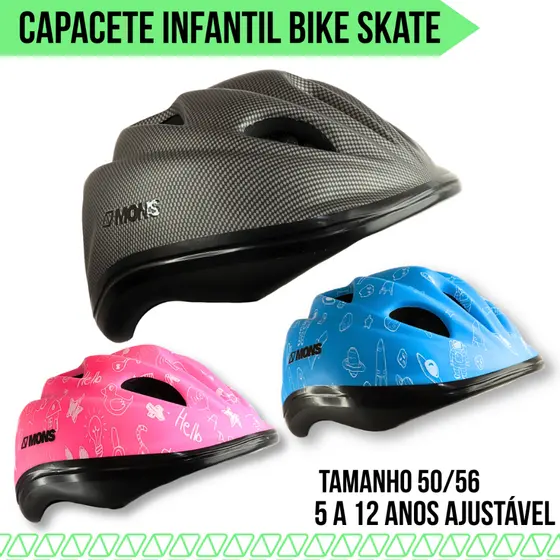 Capacete Infantil Ciclismo Skate Bike Com Ajuste Rosa Azul Carbono Esportes Kids 5 a 12 anos