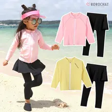 ROROCHAT Térmico Crianças Maiô Preto Conjunto 2P Saia Leggings Top Zip-Up De Manga Comprida Menina Rosa Lash Guard