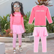 ROROCHAT Maiô Térmico Rosa Para Meninas Fluorescente De Manga Comprida De Duas Peças Conjunto 2P 3-9a Crianças Menina Letras Estampadas Vestido Saia Erupção Cutânea