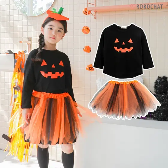 ROROCHAT Traje Infantil Conjunto De Abóbora De Halloween Vestido Saia Superior