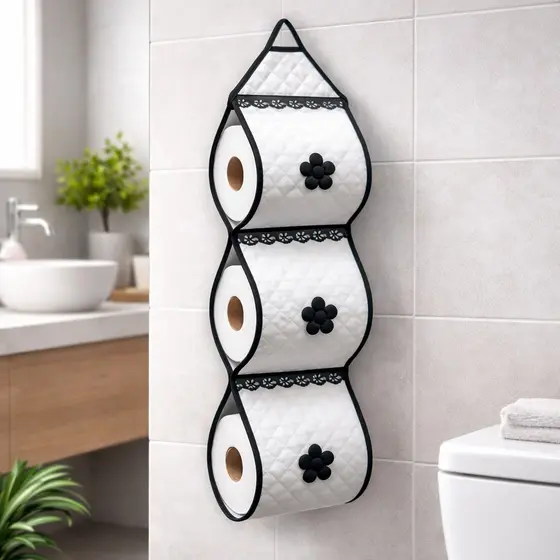 Porta Papel Higiênico Matelado 70x16cm suporte para 3 Rolos - Decoração Banheiro, Detalhe em Lese