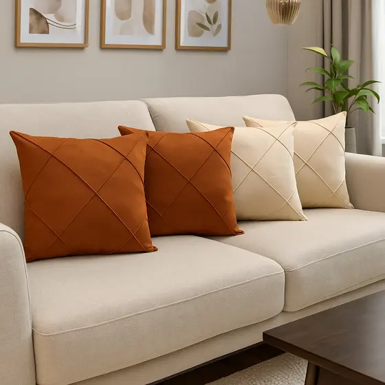 Kit c/4 Capa de Almofada Drapeadas 45x45cm em Tecido Suede - Decoração Cama, Sofá, Poltrona
