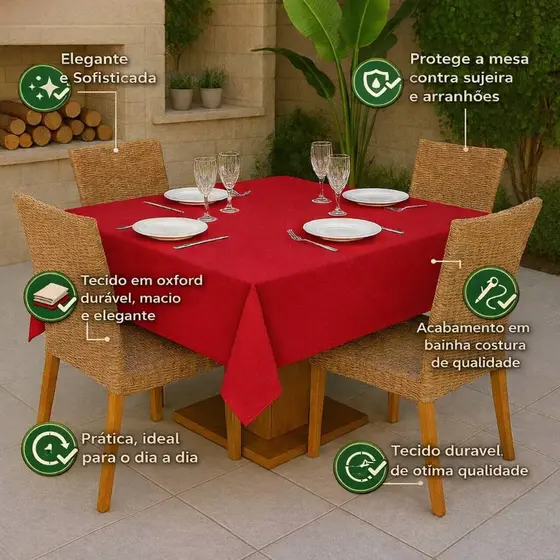 Kit 6 Toalhas Mesa Quadrada em Oxford 1,50x1,40 - Decoração Buffet, Restaurante, Festas Aniversário