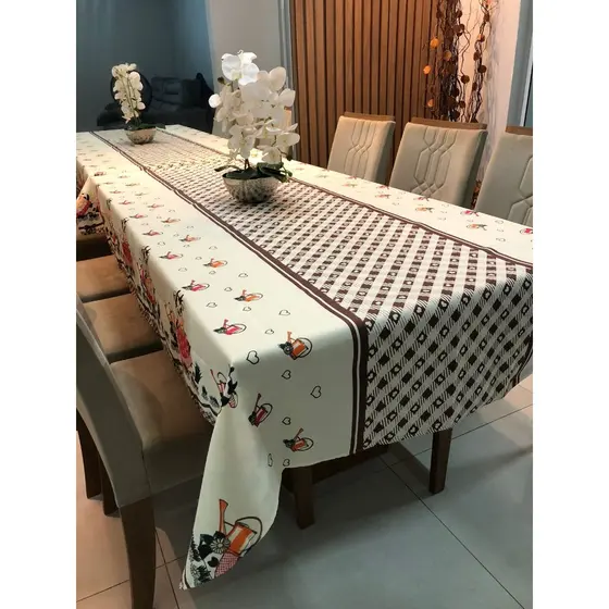 Toalha de Mesa Estampada Linha Clássica 2,50x1,40  p/ 8 Lugares Decoração Perfeita para o Dia a Dia