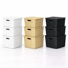 Kit 3 Caixa Organizadora Brinquedo Cesto Tampa Alça Empilhável Grande 20 L Rattan