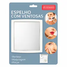 Espelho Quadrado 17 cm com Ventosa para Box – Portátil, Antiembaçante para Barbear & Maquiagem
