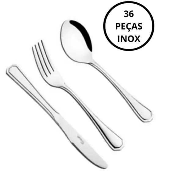 Kit Talher 36 Peças de Sobremesa Inox Alto Brilho