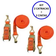 Kit 2 Cinta Para Amarrar Prender Carga Com Catraca 4,5m x 2,5cm
