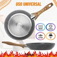 Frigideira Antiaderente 24cm Fogão Indução Cerâmica Premium Cabo Madeira Não Gruda Não Vai Óleo