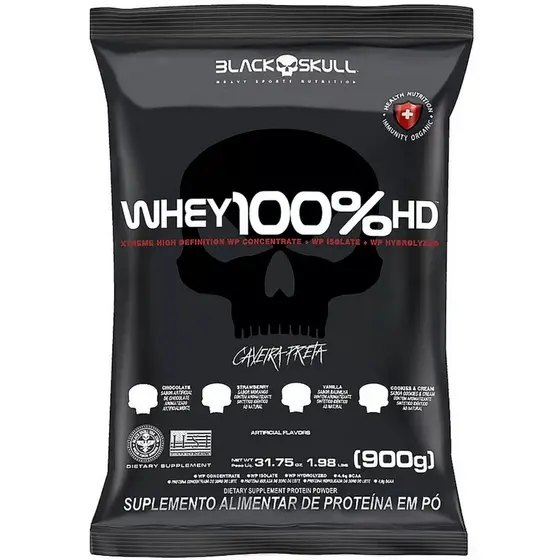 Whey 100% HD Black Skull Refil 900g - Whey Protein 3W (Wpc, Wpi, Wph)