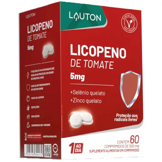 Licopeno De Tomate 5mg 60 Cáps Lauton Com Qualidade Premium Natural Com Carotenoide De Tomate