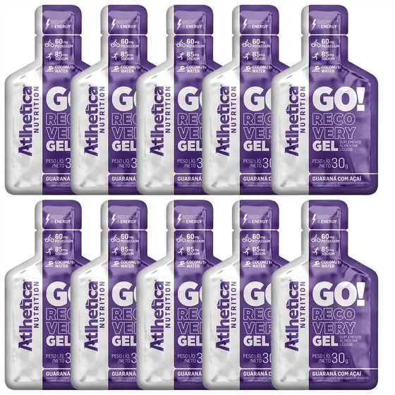 Carbo Gel Rápida Absorção Antes e Durante o Treino Go! Recovery Atlhetica - Cx 10x30g