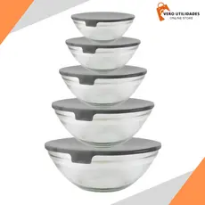 Conjunto Tigela Vidro Bowl Marmita Tampa 5 Peças