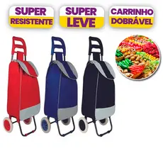 Carrinho de Feira Compras Dobrável com Sacola Espaçosa e Rodas Leves 4 Cores Vinho Vermelho Preto Azul