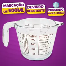 Copo Jarra Medidora de Vidro 500ml com Alça – Resistente, Preciso e Pode Ir ao Micro-ondas