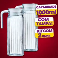 Kit  2 Jarras De Vidro Suíça 1 Litro Jarra Para Suco Água Vidro Resistente