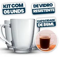 Conjunto Xícara De Café Vidro 86ml Espresso Design Moderno - 6 Xicaras
