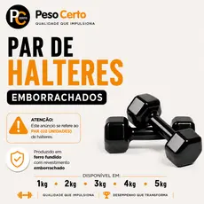 Par Halter Sextavado Emborrachado 1kg ao 5kg - Pesinho Musculação Treino Peso Exercício