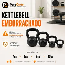 Kettlebell Emborrachado 4,6,8,10kg Academia Musculação Crossfit Treino Casa Peso Fisioterapia