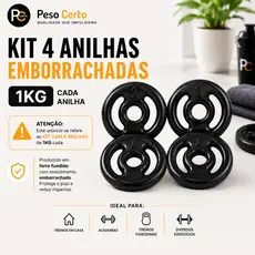 Kit Anilhas (4x) 1 Kg Emborrachadas - Peso Academia Exercício Treino Musculação Pesinho