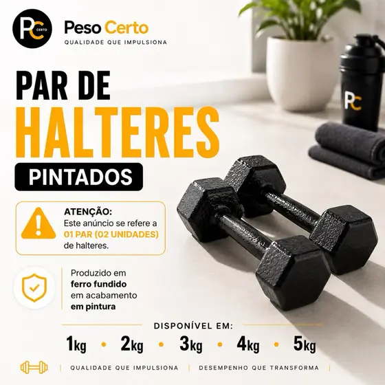 Par Halter Sextavado Pintado-Musculação Academia Funcional Peso Para Braço Treino em Casa Crossfit