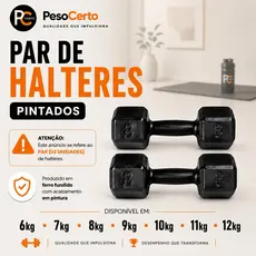 Par Halter Sextavado Pintado 6kg a 12kg - Academia Musculação Treino em Casa Crossfit Funcional Peso Fisioterapia