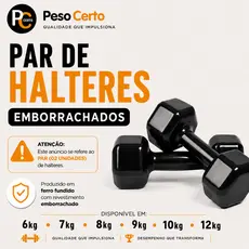 Par Halter Sextavado Emborrachado 6kg a 12kg - Pesinho Musculação Treino Peso Exercício