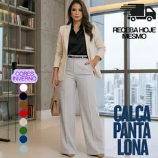Calça Feminina Alfaiataria Pantalona com Cinto Moda Elegante Fashion Promoção 2026