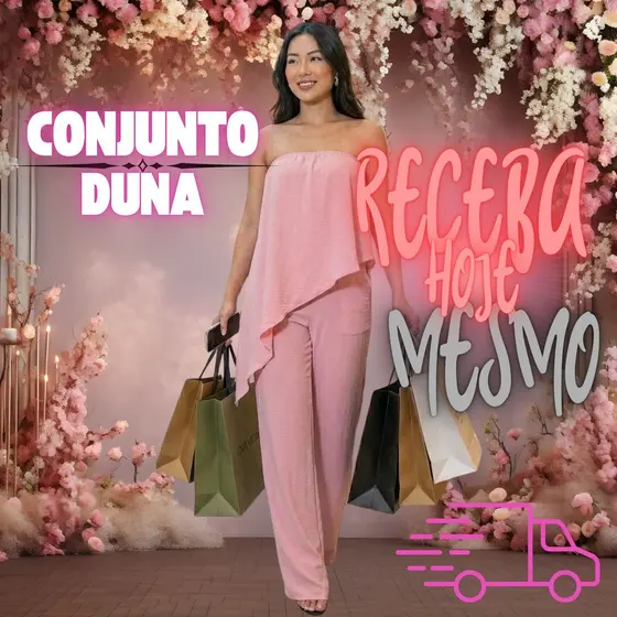 Conjunto Duna Rosa Bebê Calça Com Elástico Pantalona Blusa Tomara Que Caía - estilo o seu legado