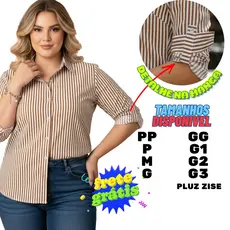 Camisa Social Marrom Caramelo Listrada Manga Longa Do PP ao G3 Plus Size
