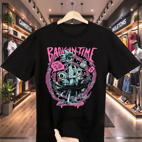 Camiseta Rick and Morty Back in Time 100% Algodão Fio 30.1 Camisa Premium Confortável Masculina Feminina
