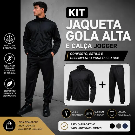 Kit Conjunto Jaqueta Blusa Gola Alta + Calça Jogger Esportiva Masculina | Conforto, Estilo e Qualidade