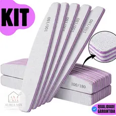 Kit Lixas de Unha Banana/Bumerangue 100/180 Laváveis Profissional Para Alongamento Gel Fibra - WJ