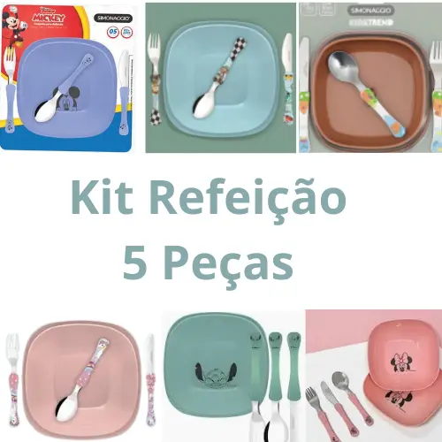 Kit Refeição Infantil Pratos e Talheres 5 peças Personagens Simonaggio