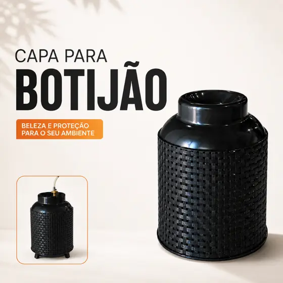 Capa Para Botijão De Gás Reforçada Rattan Plástico Preto Proteção TOY26033